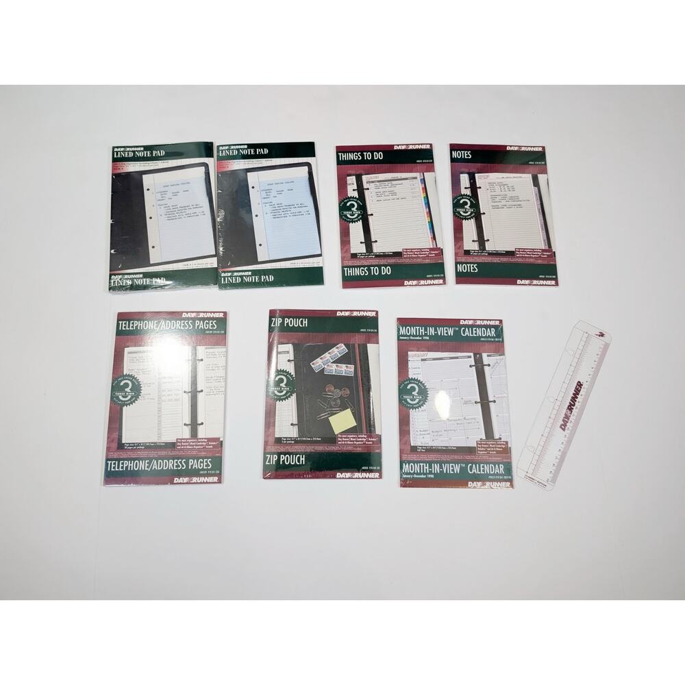 Vintage 90s Day Runner Planner Note Pad Address Pages Zip Pouch Ruler Lot New